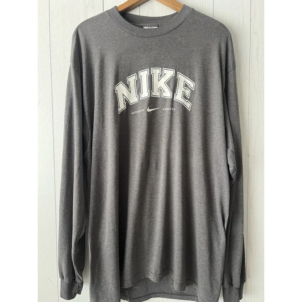 VTG  90s Nike Authentic Athletics Shirt Large MADE USA Spellout Swoosh Long Slee